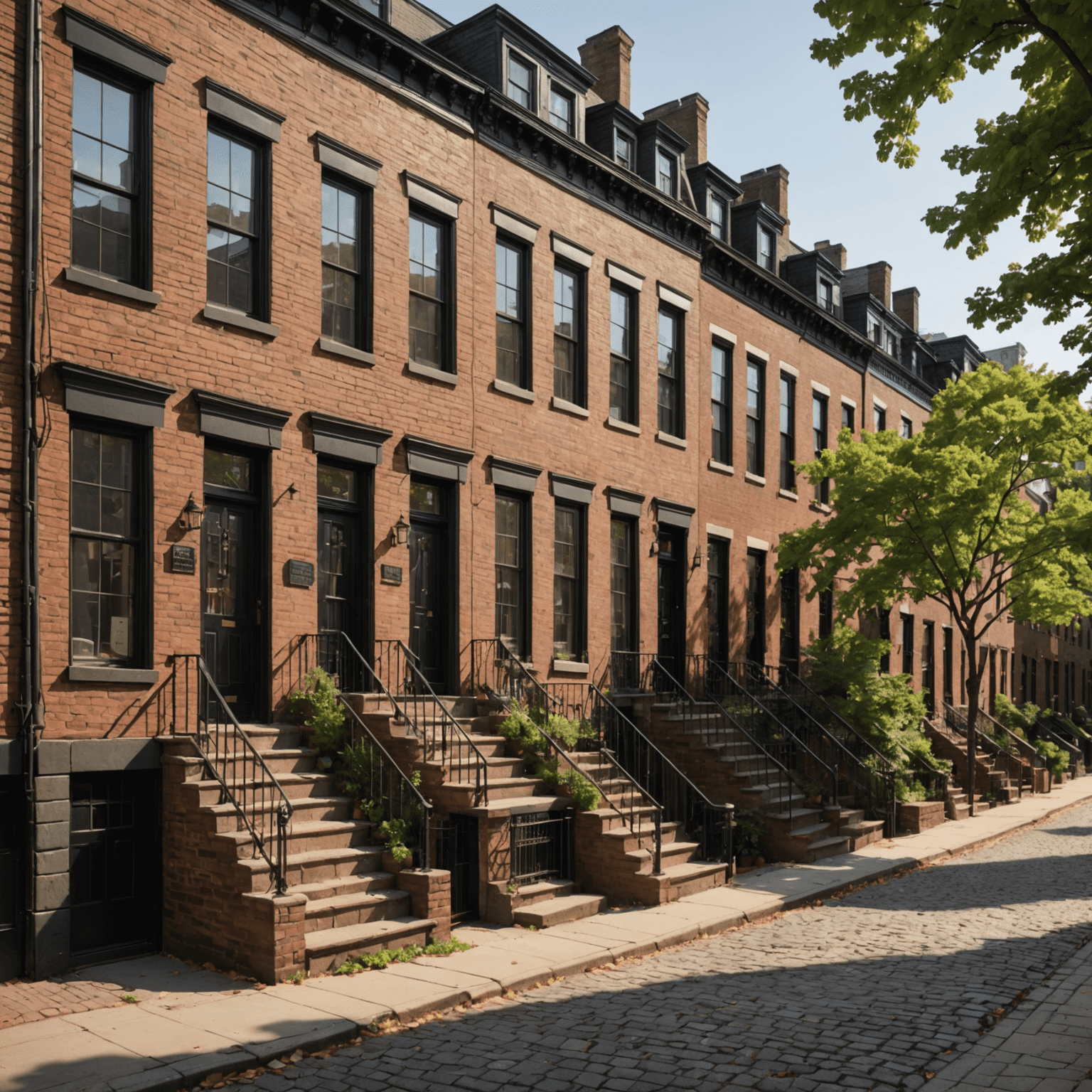 Cobblestone streets and historic row houses in Vinegar Hill, Brooklyn