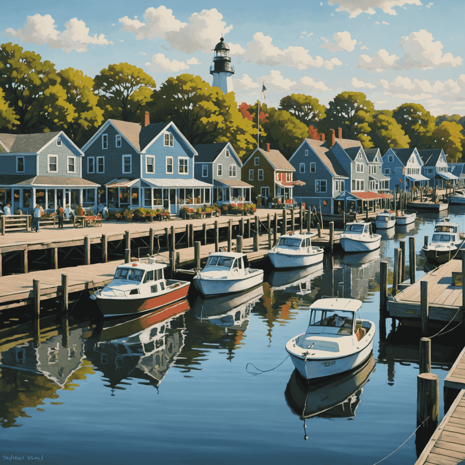 Charming waterfront scene of City Island with boats and seafood restaurants