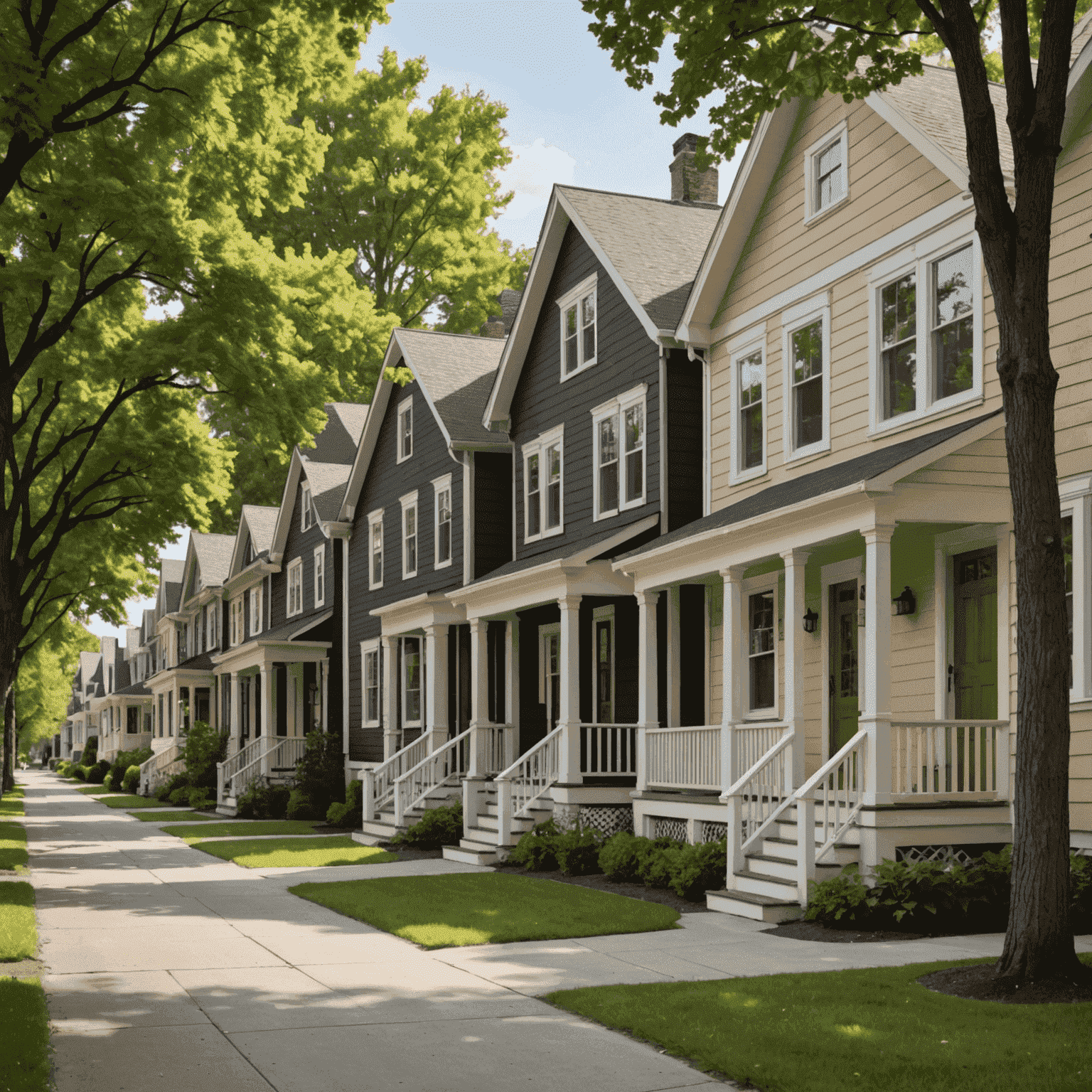 Row of identical wooden houses on Sylvan Terrace